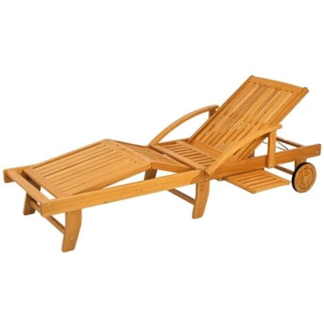 Transat pliant en bois, chaise longue de jardin avec table d'appoint, roulettes, chaise longue avec dossier réglable 4 positions, chaise de camping, chaise de jardin, charge maximale 160 kg, pour le j