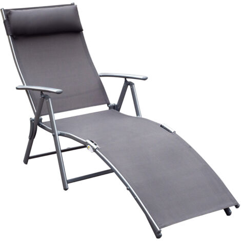 Transat pliant gris – 7 angles réglables, capacité de charge de 165 kg, idéal pour la plage et le jardin.