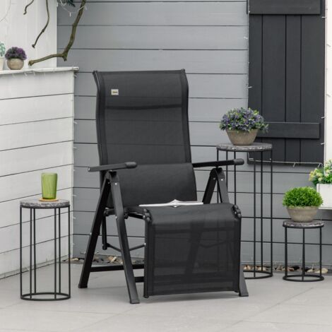 Transat pliant Outsunny, dossier réglable en 9 positions, coussin, supporte jusqu'à 150 kg, noir.