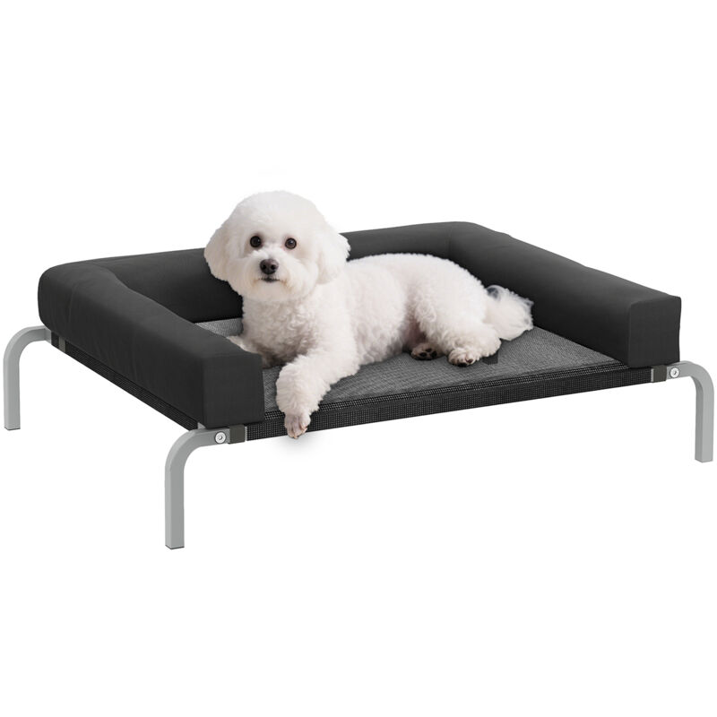 Pawhut – Lit surélevé pour chien 90 x 65 x 30 cm – Toile Oxford et textilène – Confort optimal avec oreiller en U – Pour chiens jusqu'à 10 kg