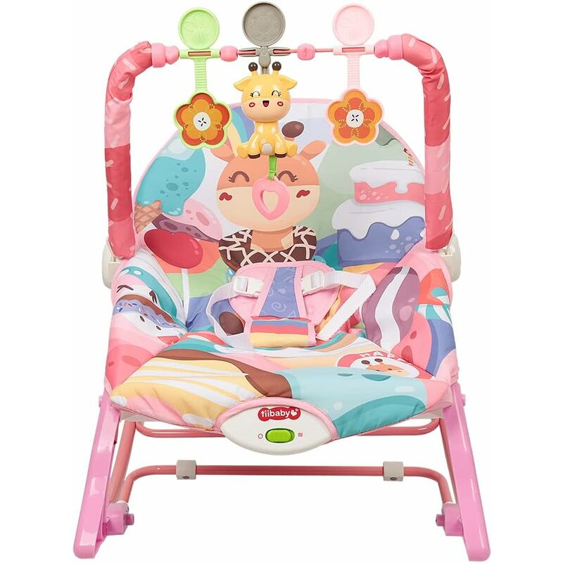 Keepbuying - Transat pour bébé Faon rose,Chaise à bascule électrique pour bébé,Vibrations apaisantes,Arche de Jeu avec 3 Jouets,Bébé Confortable,À