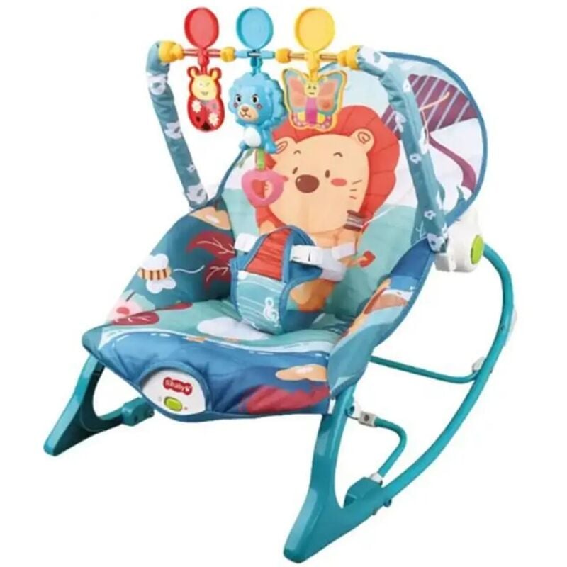 Transat pour bébé Lion bleu,Chaise à bascule électrique pour bébé,Vibrations apaisantes,Arche de Jeu avec 3 Jouets,Bébé Confortable,À partir de la