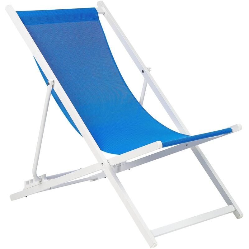 Chaise Longue Pliante et Inclinable pour l'Extérieur en Textilène Bleu Locri ii