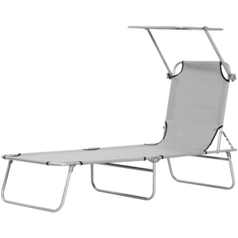 Transat solaire canais long fauteuil bien-être chaise longue plage pliable protection solaire 187x58x36 cm gris