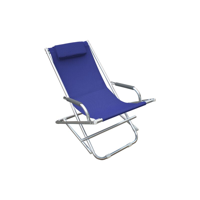 Transat tubulaire Playa en aluminium et tissu textile'ne bleu pour bain de soleil et piscine exte'rieure