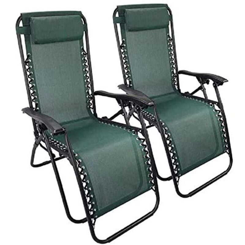 Okaffarefatto - Chaise longue pliable verte zéro gravité peu encombrante 2 pcs