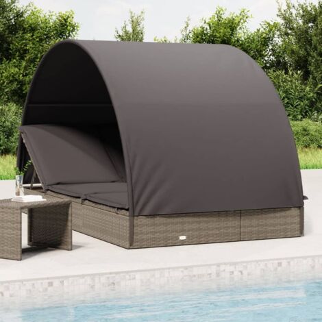 Transats 2 places avec toit, Chaise longue, Bain de soleil rond gris 211x112x140 cm ZSE4627