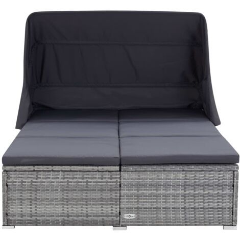 Transats à 2 places avec coussin, Chaise longue, Bain de soleil Résine tressée Gris ZSE8970