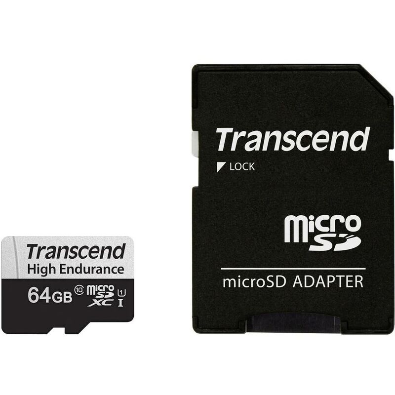 Carte microSDXC Transcend High Endurance 350V 64 GB Class 10, UHS-I avec adaptateur SD