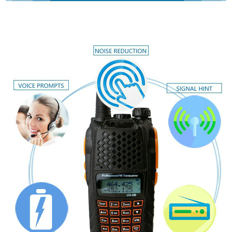 

Transceptor de radio de banda dual GT-5TP VHF / UHF Tri Power, Walkie Talkie con batería de 2000 mAh y auricular negro