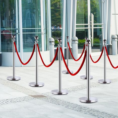 Transenne Elimina Separacode Paletti di Delimitazione con Corde Rosso Acciaio Inox Ф32 x 95CM Argento