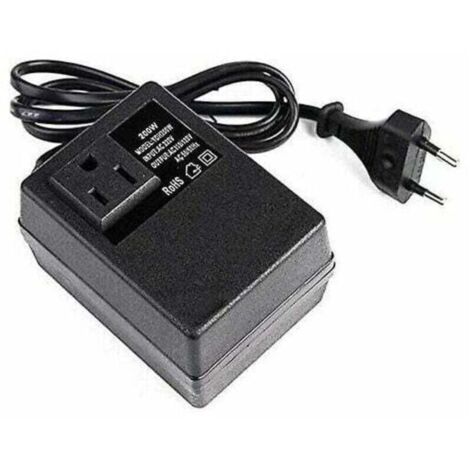Transformador de 220V a 110V, 200W, con enchufe europeo, para tensión reducida.