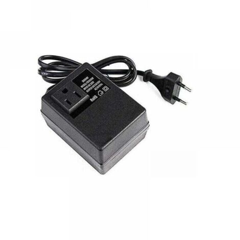 Transformador de 220V a 110V, 200W, con enchufe europeo, para tensión reducida.
