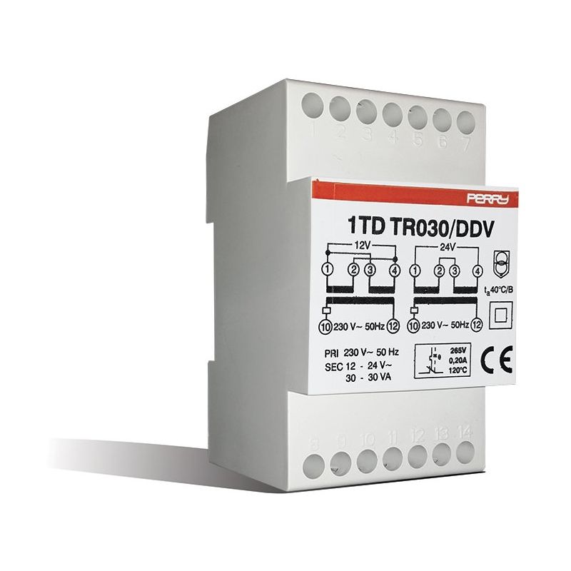 

Transformador 30VA salidas 12-12-24V 3 DIN 1TDTR030/DDV - Perry