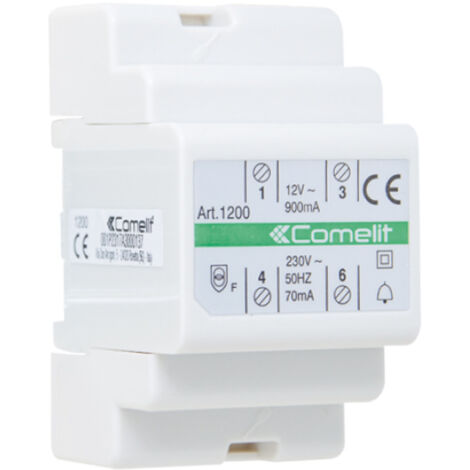 Transformador de Comelit con primaria 230V, secundaria 12V AC / 15 VA para un uso continuo