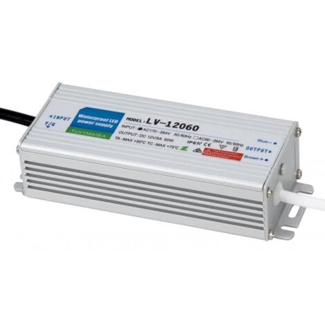 Transformador de tensión constante ac/dc 12vdc 60w ip67, en metal