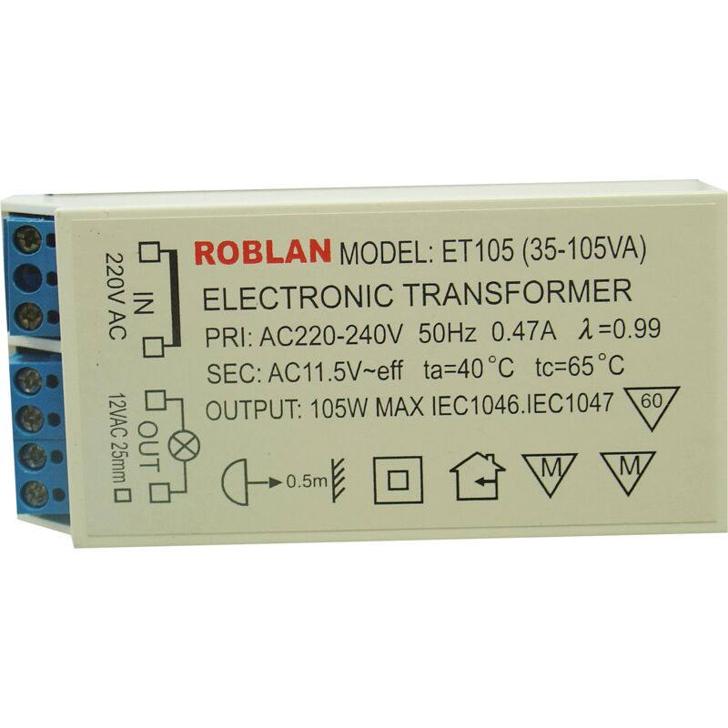 

Transformador Electrónico 105W 12V Roblan Et105W