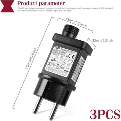 Transformador LED de 31 V 6 W: enchufe intermitente de 3 piezas con función de temporizador, IP44 a prueba de agua, función de memoria, 8 modos, para luces navideñas y luces de cadena