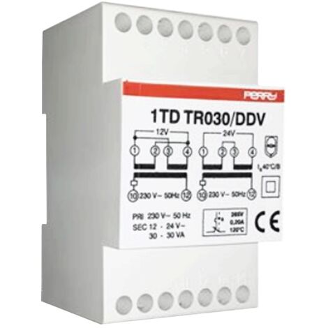 Transformador Perry 30VA salidas 12-12-24V 3 DIN 1TDTR030/DDV