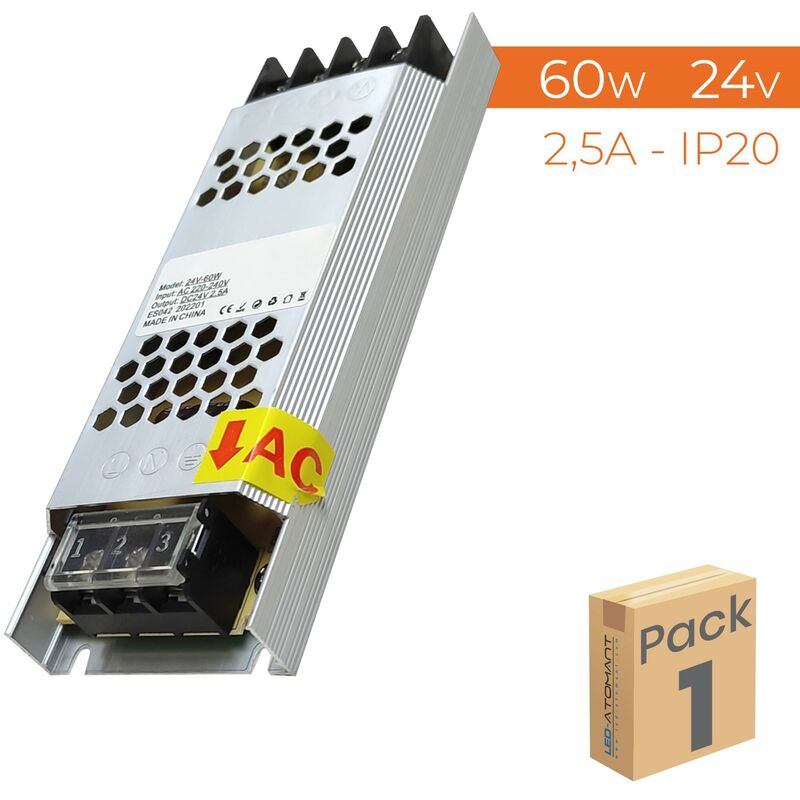 

Led Atomant Sl - Transformador Strip Slim 60W 24V 2,5A IP20 | Pack 1 Ud. - Pack 1 Ud.
