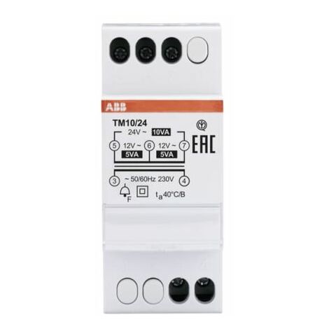 ABB – Transformateur pour tableau électrique 230V – Sorties 12V et 24V c.a. – Puissance 10W – Dimensions 85 x 35 x 65 mm