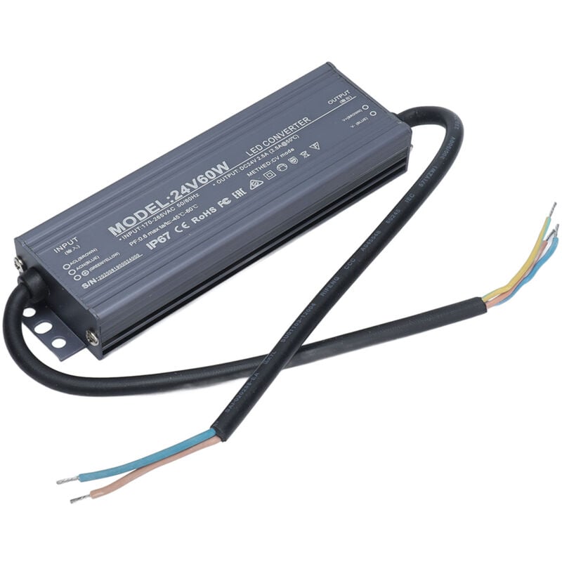 Transformateur d'alimentation led IP67 étanche à tension constante 60 w AC170-265 v 24 v 2,5 a