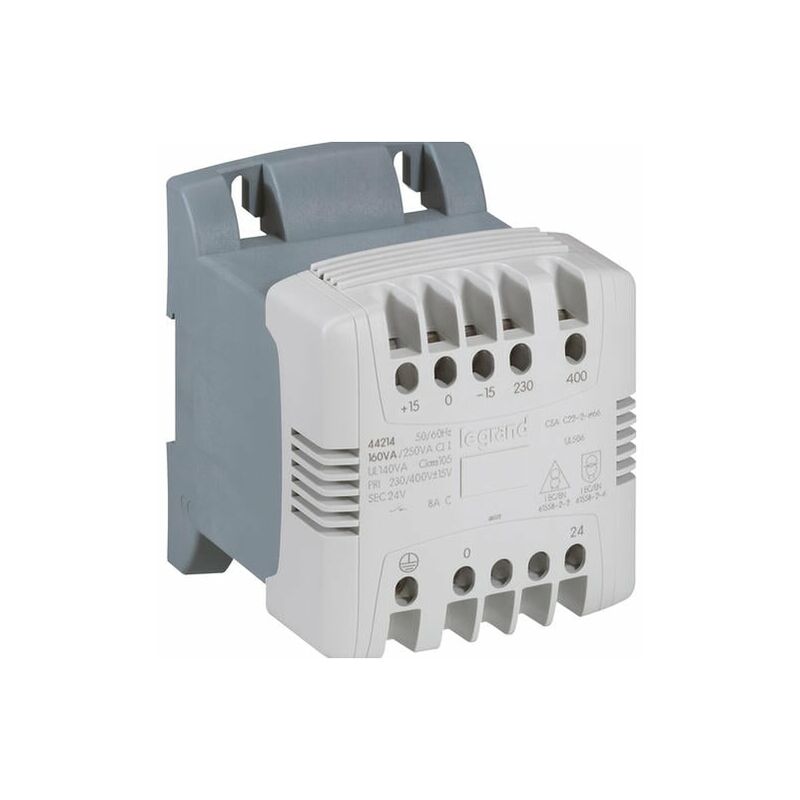 Transformateur de commande et sécurité à connexion à vis primaire 230V à 400V et secondaire 24V - 160VA - 044214 Legrand