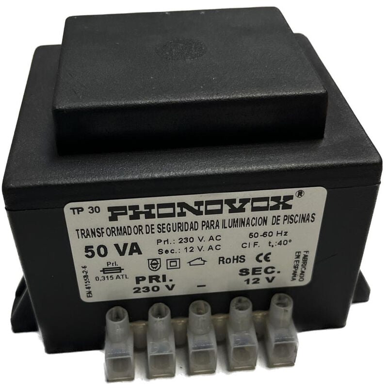 Transformateur De Piscine 50va 230/12v 50-60hz Ip-00 Bloc Tp31050 Phonovox Phonovox