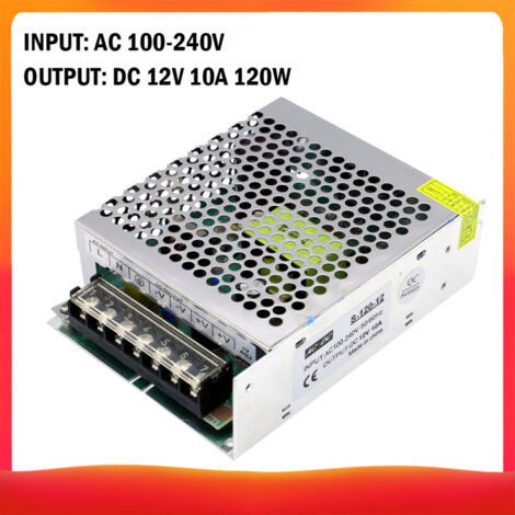 Transformateur de tension AC 100-240 V vers DC 12 V 10 A 120 W, alimentation à découpage régulée, adaptateur/convertisseur pour rubans LED, appareils photo, ordinateurs, projets radio.