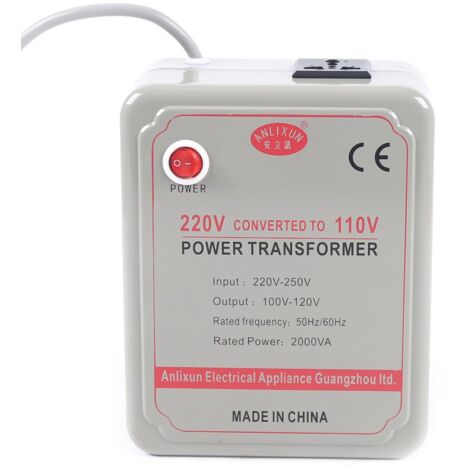 Transformateur de tension variable puissant Convertisseur Convertisseur Transformer pour transformer les appareils électriques d'une tension de 220V-250V en une tension de 100-120V(2000W)