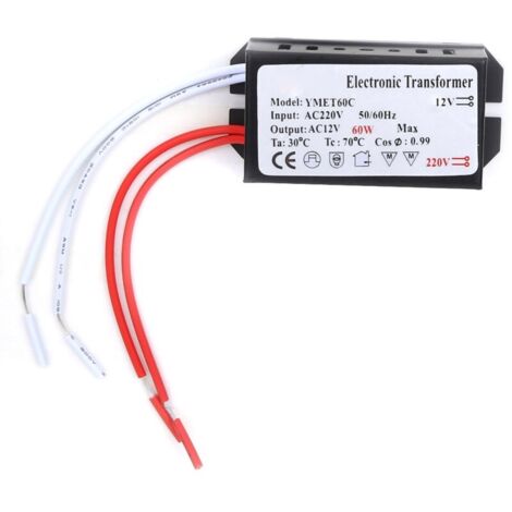 Transformateur électronique 220V à 12V – Puissance 60W – Tension de sortie stable – Installation facile pour lampes halogènes