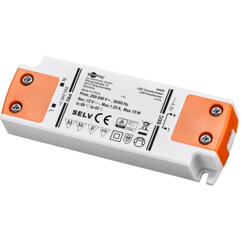 Transformateur LED 12 V DC 15 W – Tension de sortie 12 V – Charge maximale 15 W – Alimentation stable pour éclairage LED – Goobay
