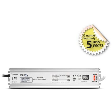 Transformateur LED 150W 24 Volts DC IP67 Miidex Lighting®
