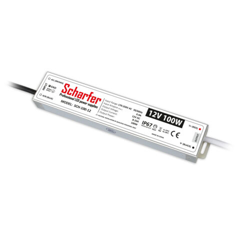 Transformateur LED 220V 12V étanche 100W IP67 8.33A universel Scharfer SCH-100-12