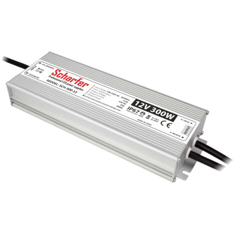 Transformateur LED 220V 12V étanche 300W IP67 25A – Protection surcharge et court-circuit – Efficacité 86% pour projets d'éclairage - SCH-300-12