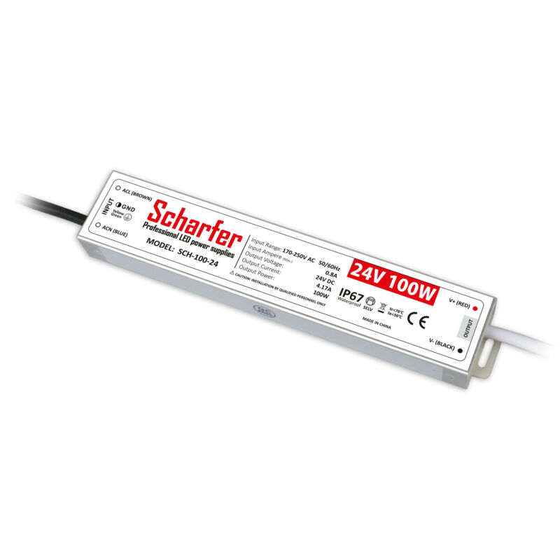 Transformateur led 220V 24V étanche 100W IP67 4.17A universel Scharfer SCH-100-24