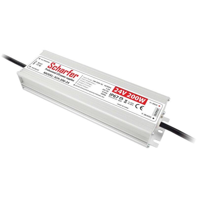 Transformateur led 220V 24V étanche 200W IP67 8.33A universel Scharfer SCH-200-24