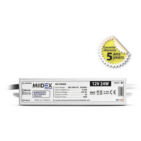 Transformateur LED 24W 12 Volts DC IP67 Miidex Lighting®
