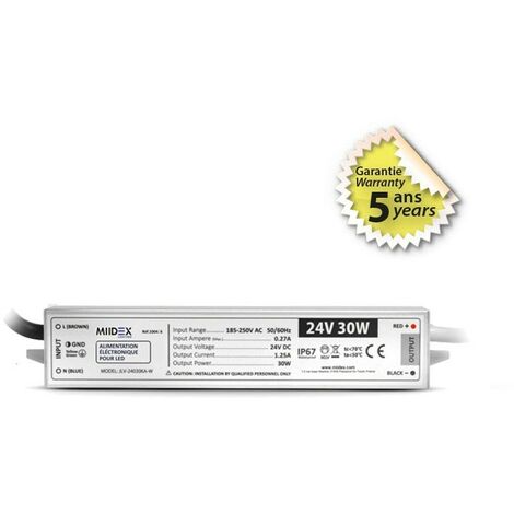 Transformateur LED 30W 24 Volts DC IP67 Miidex Lighting®