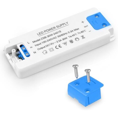 Transformateur LED 30W Entrée 220-240V, Sortie DC 12V 1.5A Convertisseur pour Ampoules MR16, G4, GU5.3, GU4, MR11