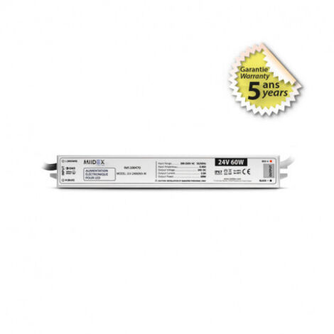Transformateur LED 60W 24 Volts DC IP67 Miidex Lighting®