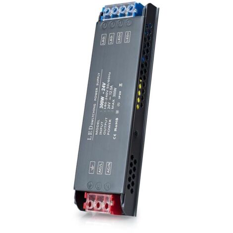 Transformateur LED Driver 300W Ultra Mince 12,5A Adaptateur Alimentation, 220V AC à 24V DC Convertisseur, dalimentation Basse Tension Transfo LED
