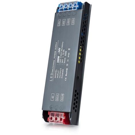 Transformateur LED Driver 300W Ultra Mince 12,5A Adaptateur Alimentation, 220V AC à 24V DC Convertisseur, dalimentation Basse Tension Transfo LED