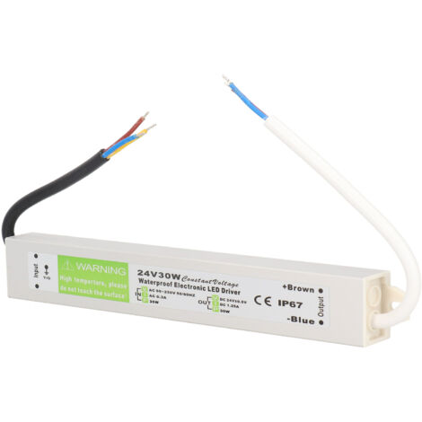 Transformateur LED étanche 30W 24V DC, alimentation AC90-250V pour bande lumineuse mince