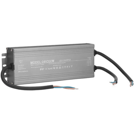 Transformateur LED étanche IP67 200W 24V pour éclairage extérieur, driver d'alimentation.