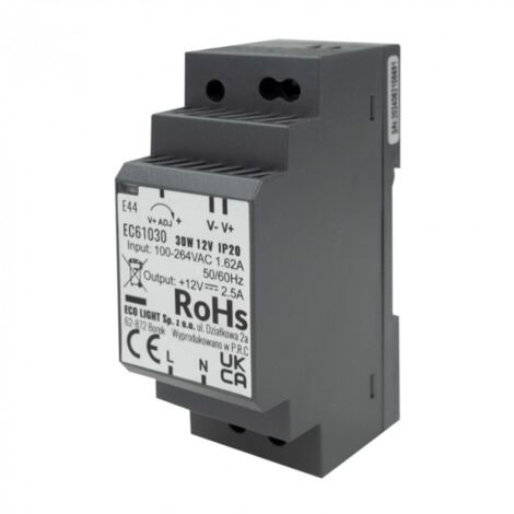 Transformateur LED pour rail DIN PREMIUM 12V 30W IP20 noir Eco Light
