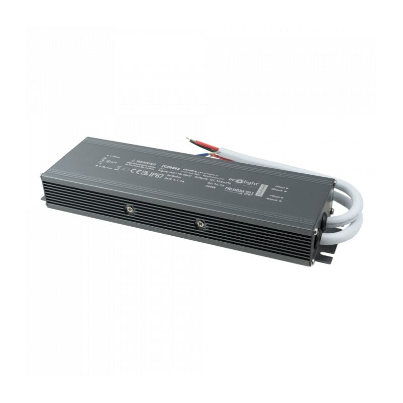 Transformateur led premium étanche IP67 200W 12V noir Eco Light