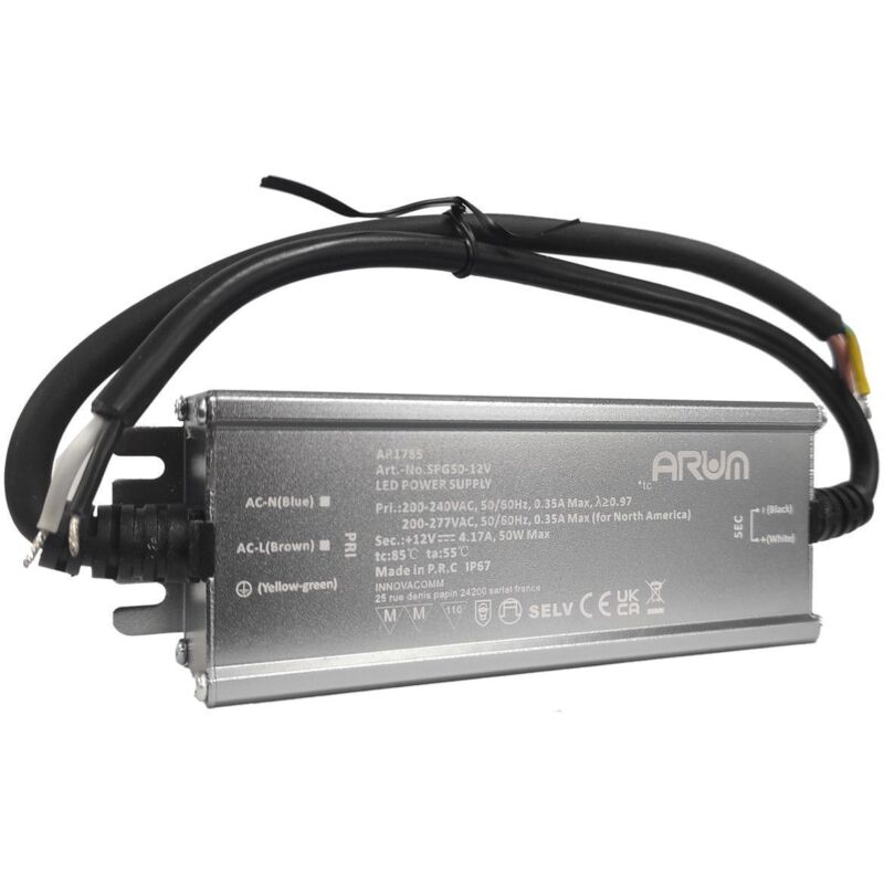 Transformateur led selv 50W 220V 12V/DC 4,17A Etanche
