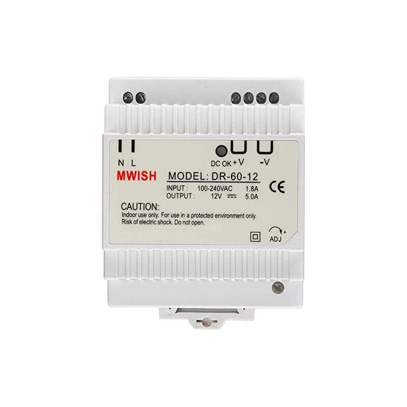 Treetalk - Transformateur modulaire monobloc pour sonnette vidéo 12V/5.0A, DR-60-12 Alimentation 100-240V Alimentation professionnelle pour