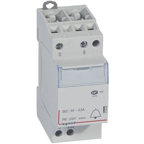 Transformateur modulaire pour sonnerie 230V vers 8 V 4VA 2 modules LEGRAND 413090